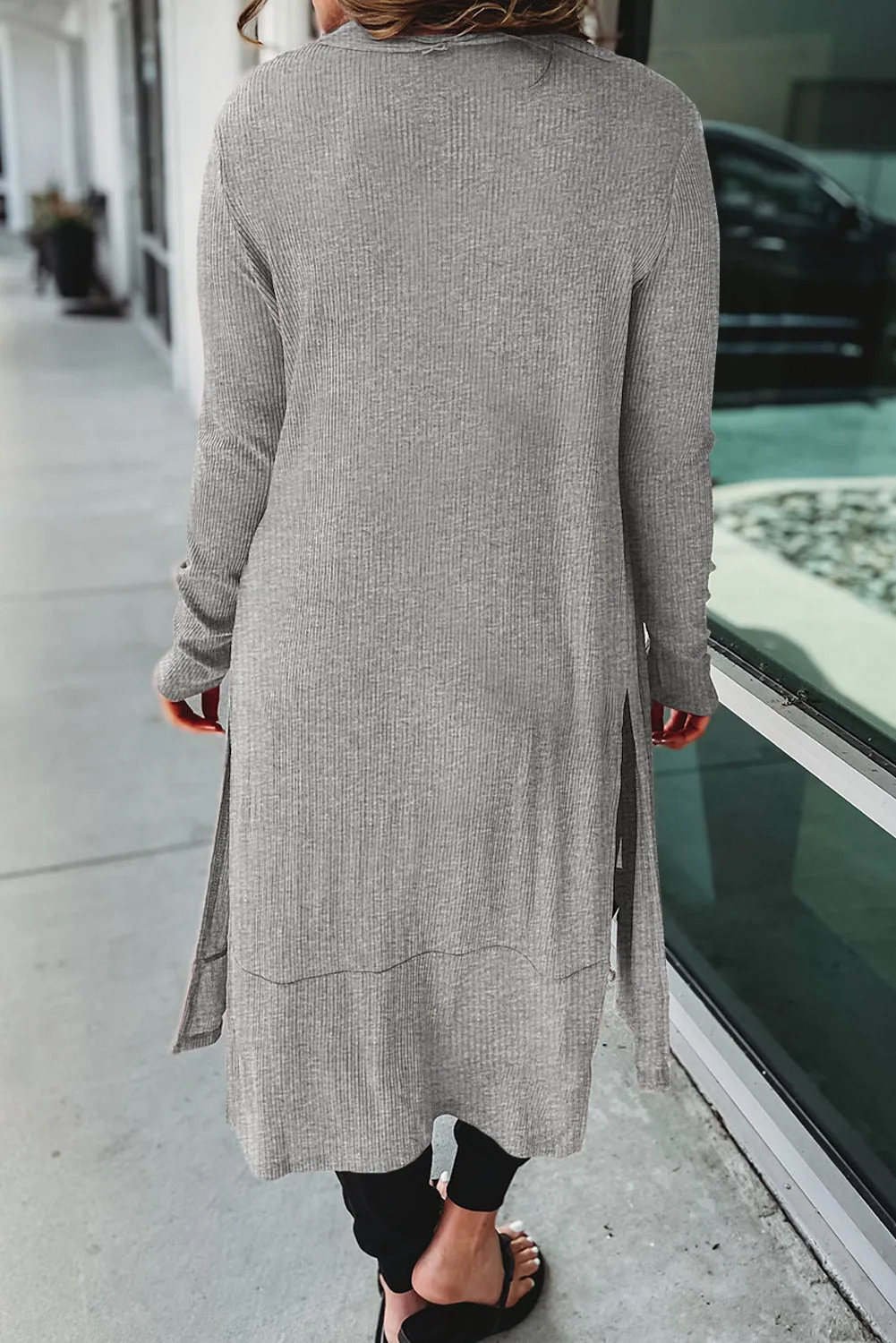 TEEK - Button Up High-Low Long Sleeve Slit Cardigan