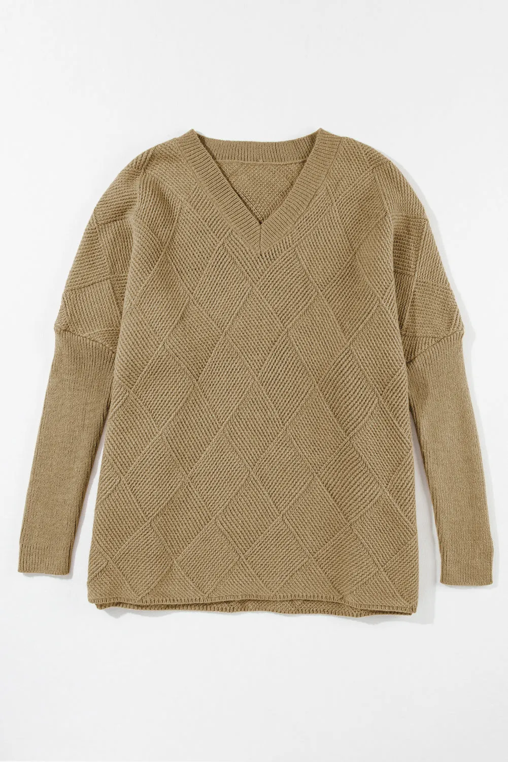 TEEK - Camel V-Neck Batwing Sleeve Sweater