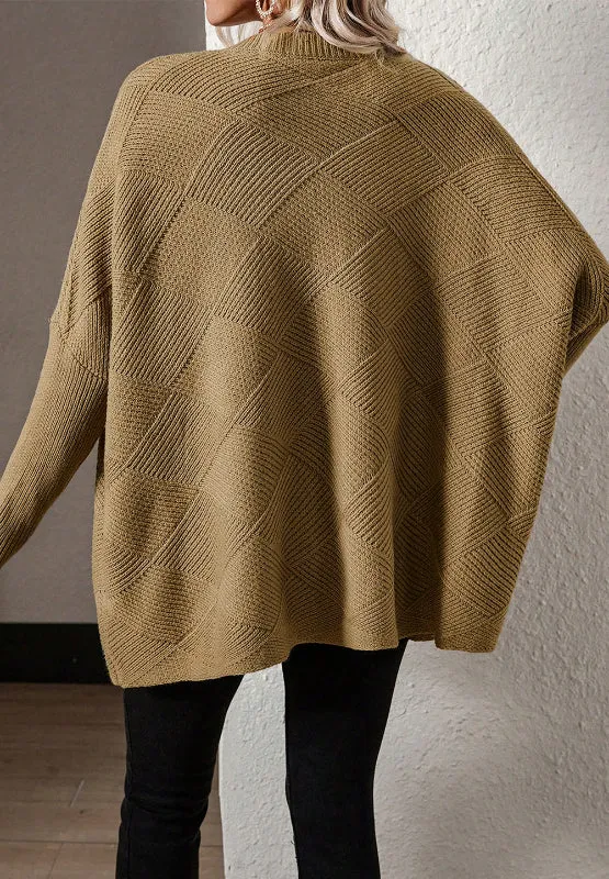 TEEK - Camel V-Neck Batwing Sleeve Sweater