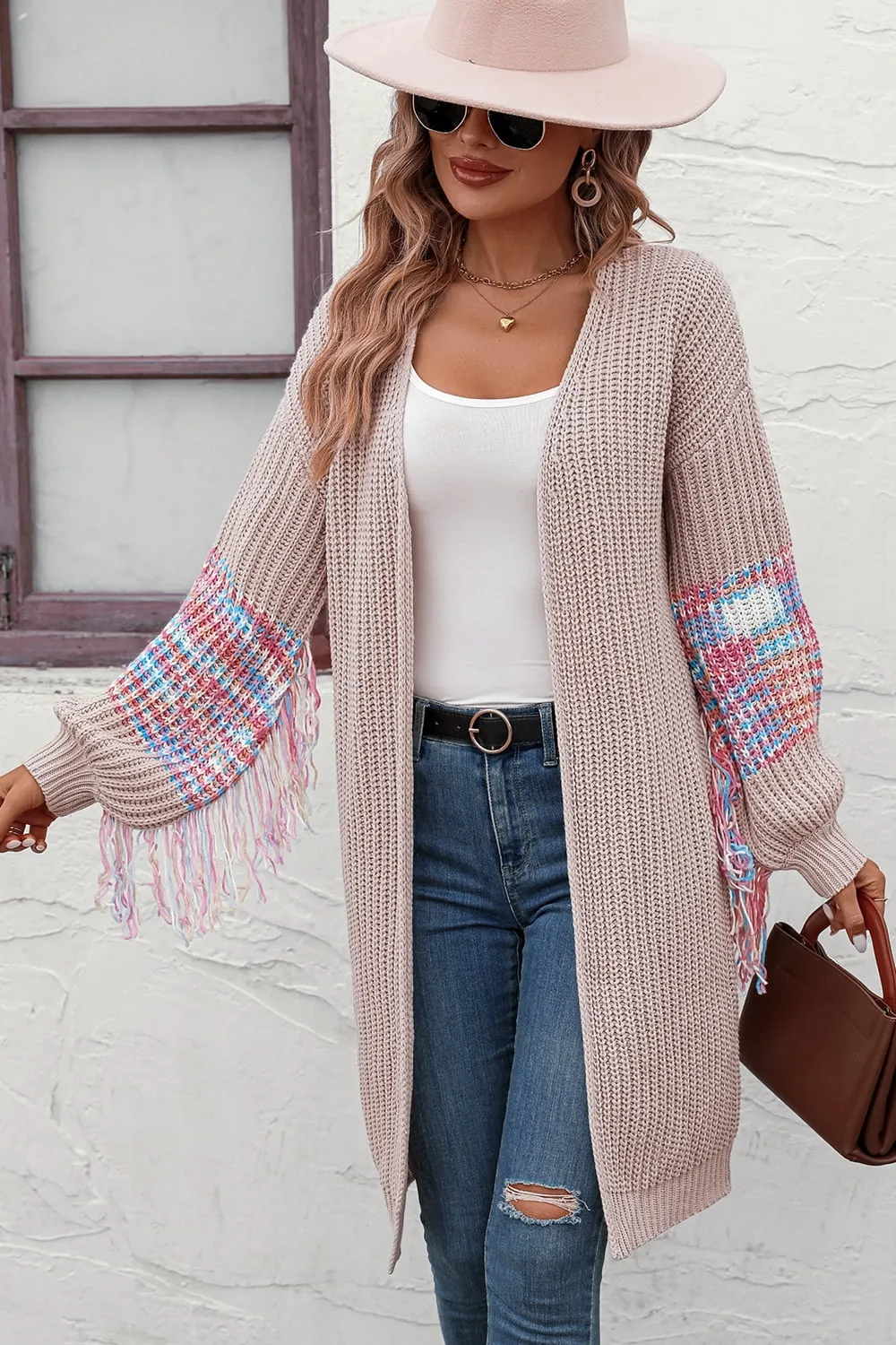 TEEK - Fringe Sleeve Dropped Shoulder Cardigan