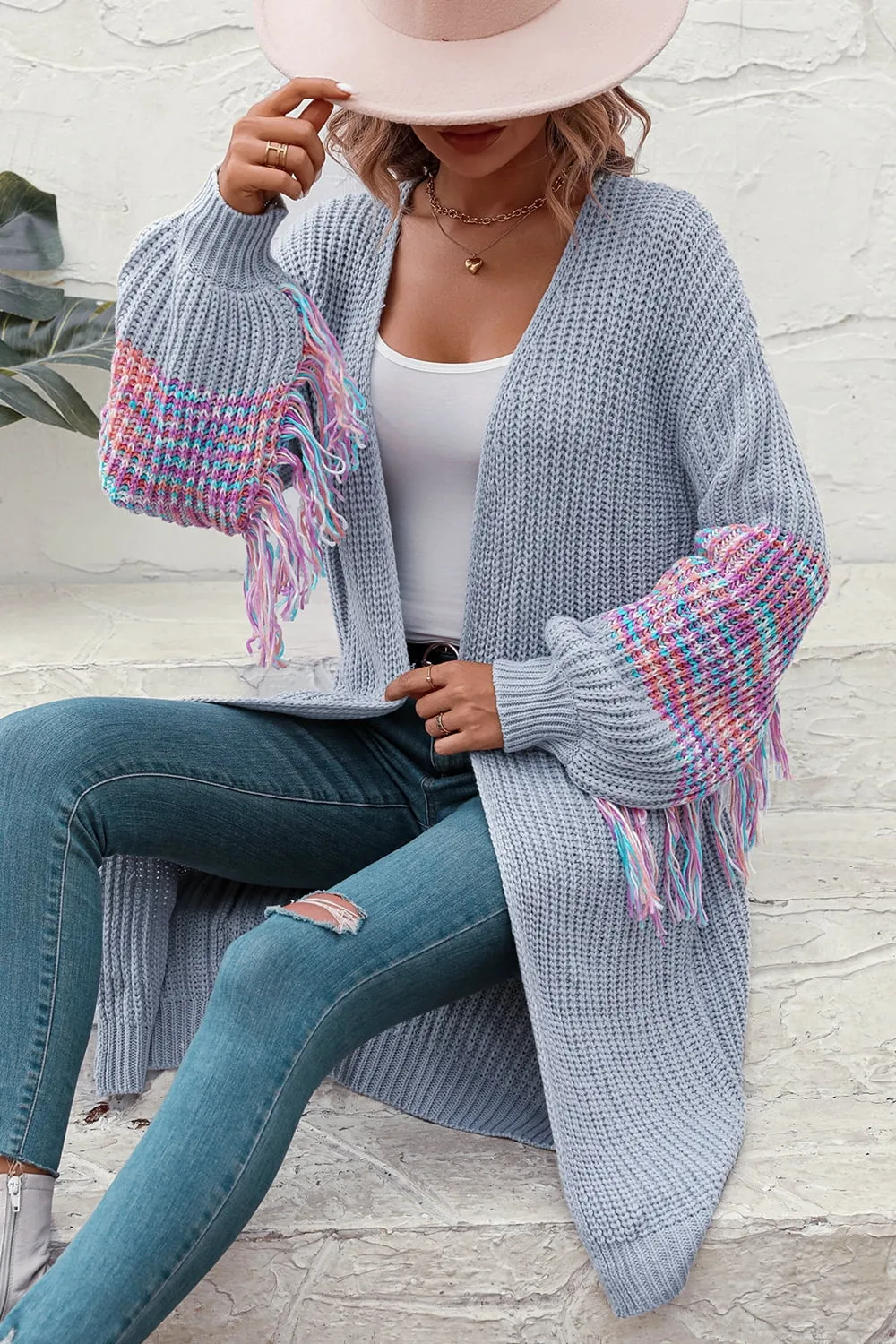 TEEK - Fringe Sleeve Dropped Shoulder Cardigan