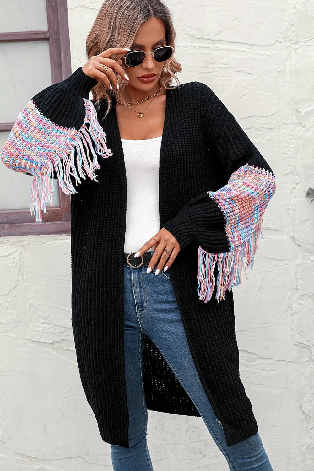 TEEK - Fringe Sleeve Dropped Shoulder Cardigan