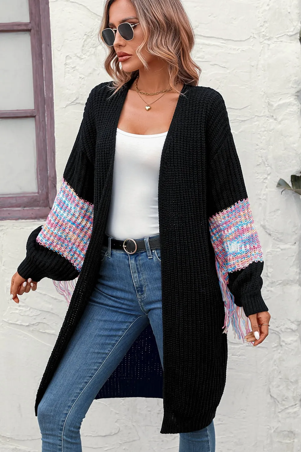 TEEK - Fringe Sleeve Dropped Shoulder Cardigan