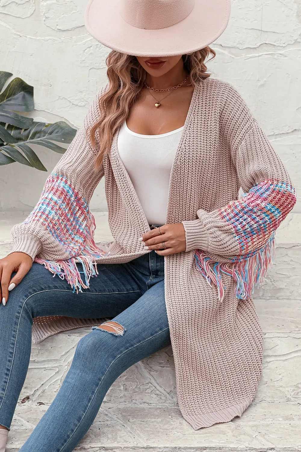 TEEK - Fringe Sleeve Dropped Shoulder Cardigan