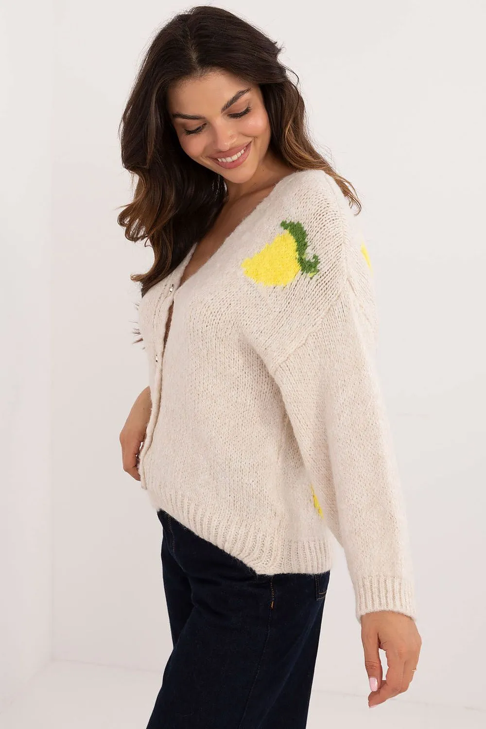 TEEK - Lemons Khaki  Button Front Cardigan