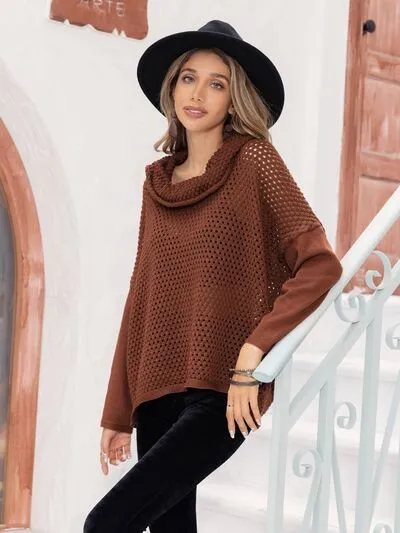 TEEK - Openwork Mock Neck Sweater