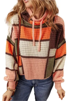 TEEK - Orange Drawstring Color Block Mock Neck Sweater