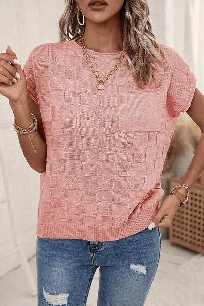 TEEK - Plaid Pocketed Dusty Pink Sweater