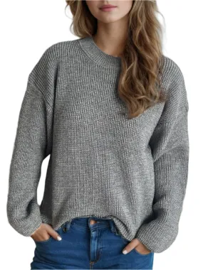 TEEK - Solid Color Round Neck Long Sleeve Sweater