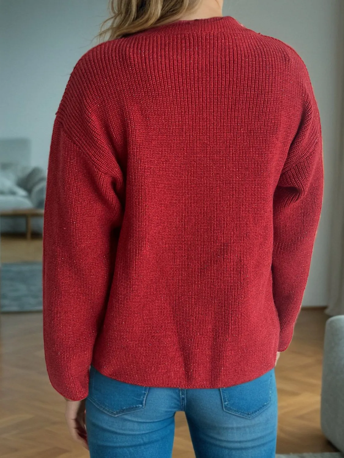 TEEK - Solid Color Round Neck Long Sleeve Sweater