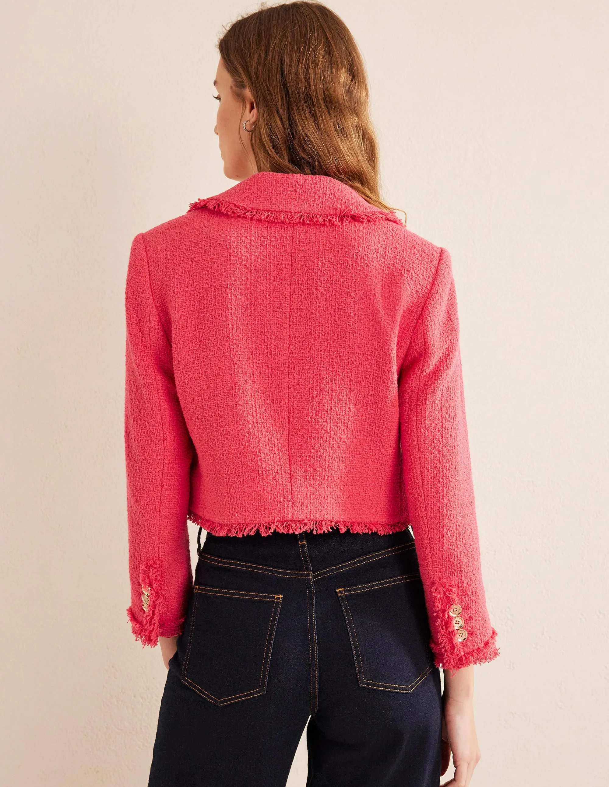 Textured Fitted Cropped Jacket-Coral