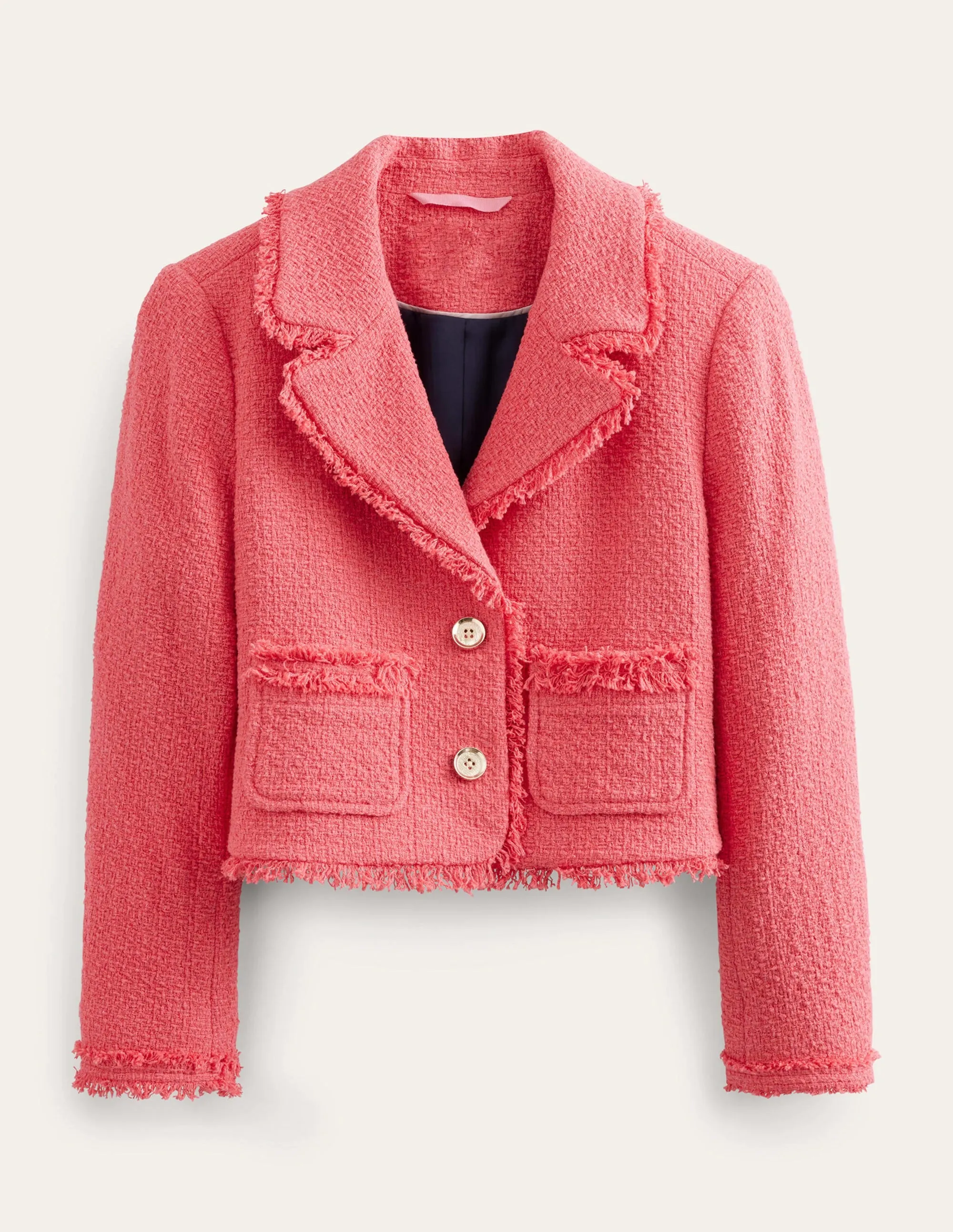 Textured Fitted Cropped Jacket-Coral