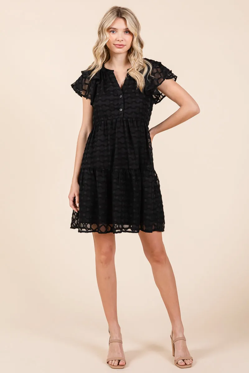 Tiered Babydoll Ruffle V Neck Mini Dress