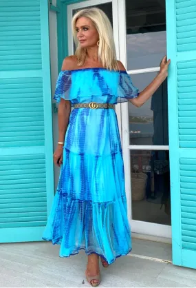 Turquoise Plus Size Silk Bardot Midi Dress