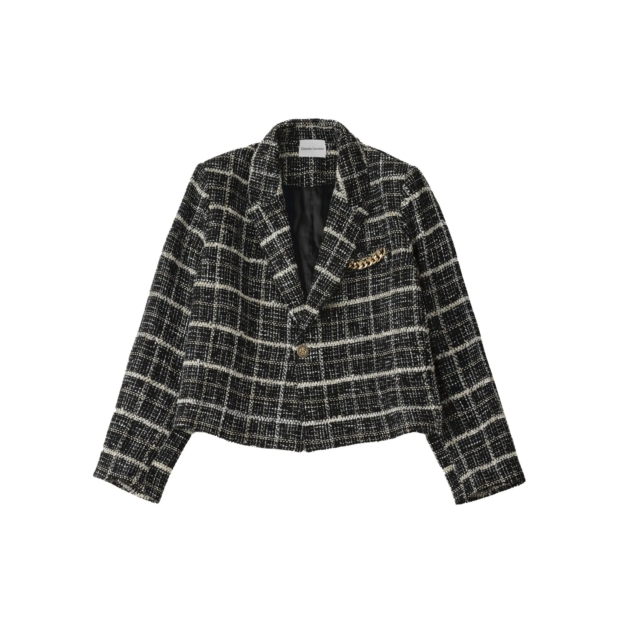 Tweed Cropped Blazer Jacket Black