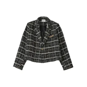 Tweed Cropped Blazer Jacket Black