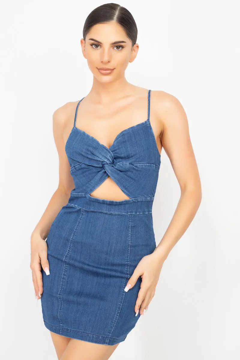 Twisted Front Cutout Denim Dress