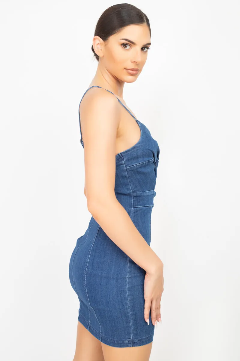 Twisted Front Cutout Denim Dress