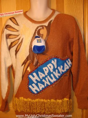 Ugly Christmas Sweater Party Hanukkah Sweater 80s(j112)