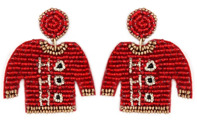 Ugly sweater earrings in seed beads