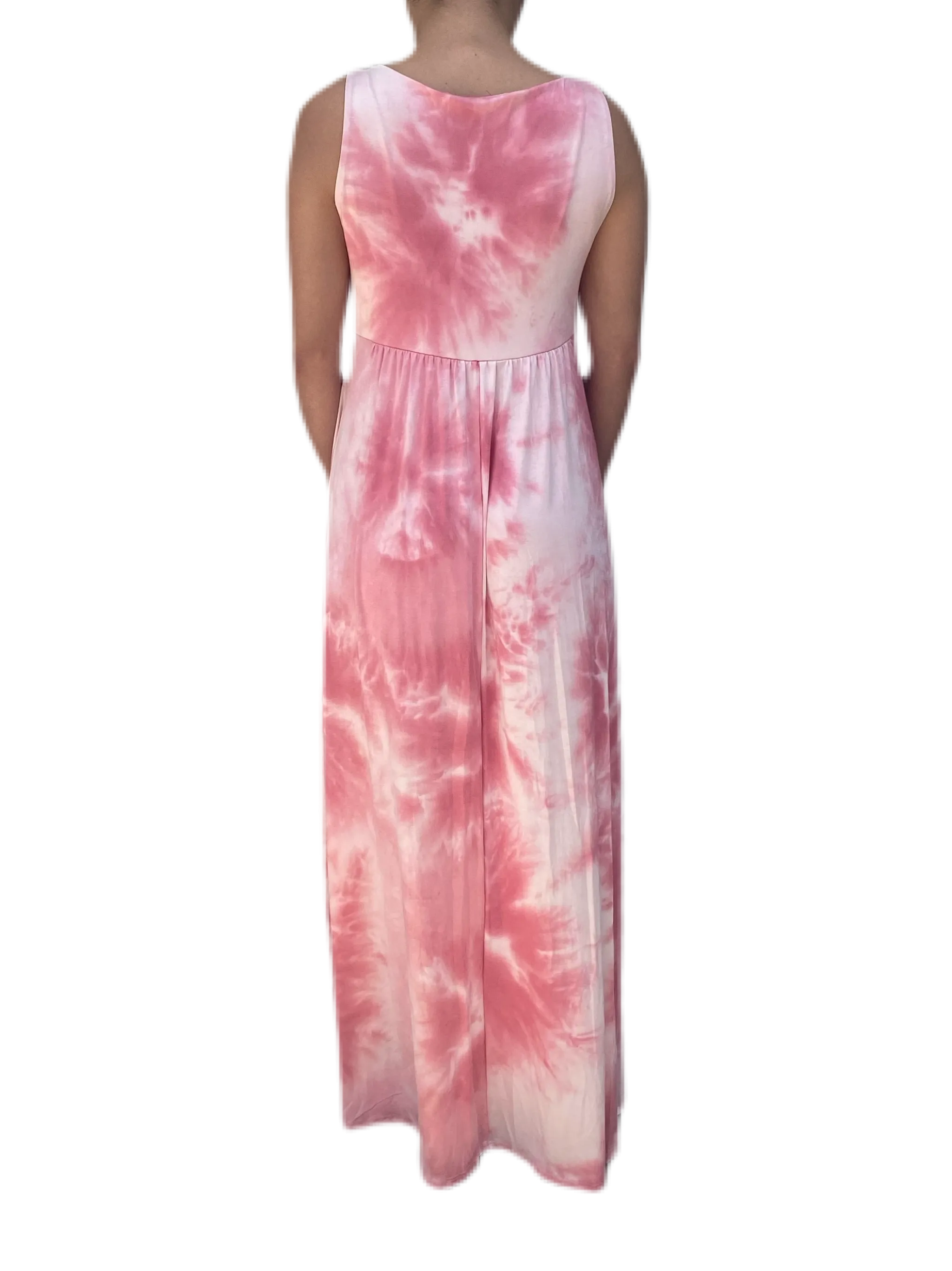 V neck maxi dress  in our strawberry sorbet tie dye Jersey