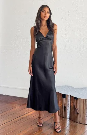 Verlaine Black Satin Maxi Dress