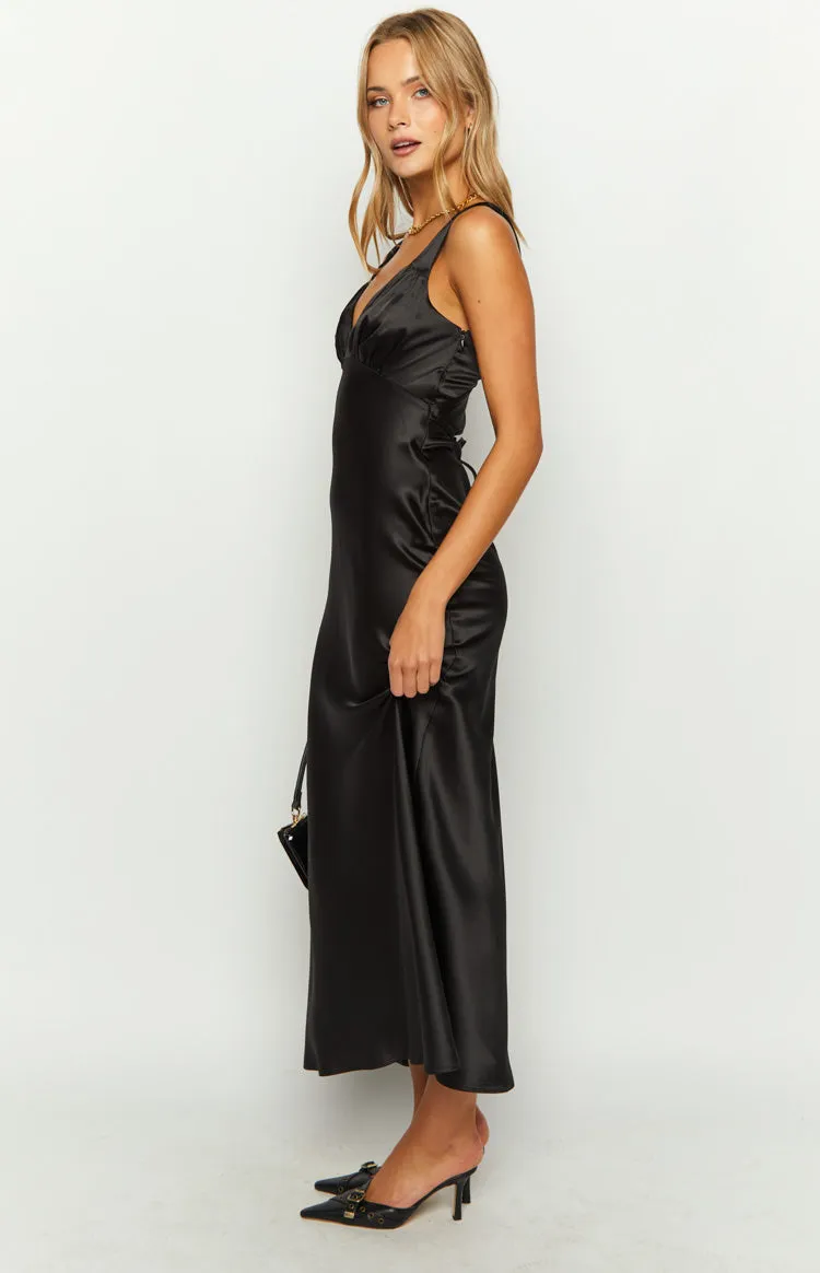 Verlaine Black Satin Maxi Dress