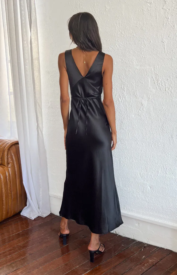 Verlaine Black Satin Maxi Dress