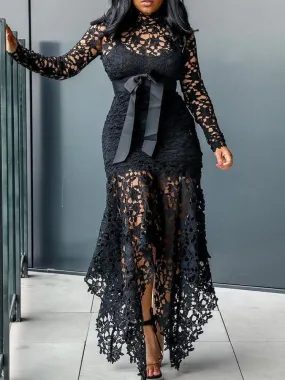 Vintage Party Lace Long Dress  Women Hollow Body con Maxi Dress