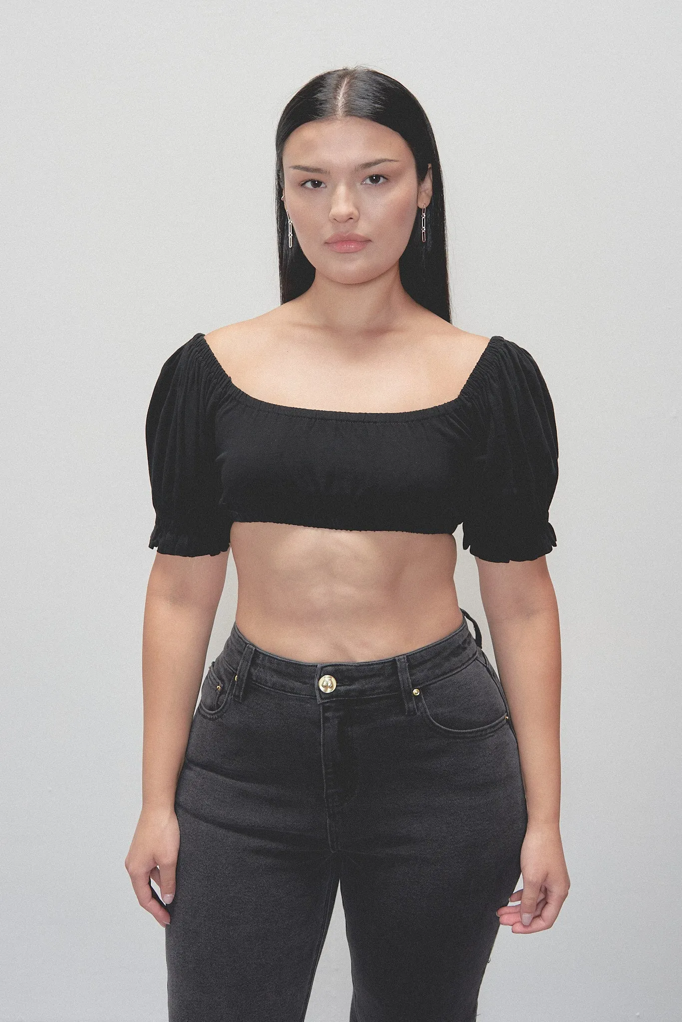 Wench Crop Top Black Linen