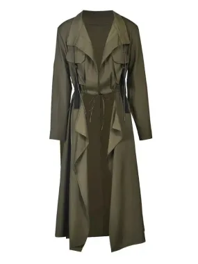 Wenkouban-Winter outfits Christmas Army Green Long Open Front Long Trench Coat