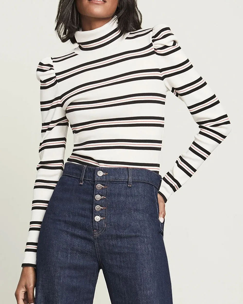 White Stripe Long Sleeve Cedar Turtleneck