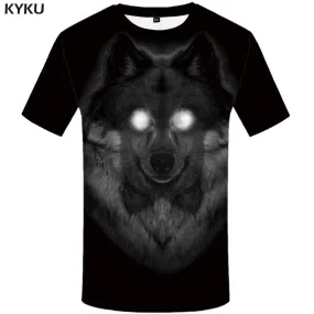 Wolf T shirt Men Black T-shirt 3d Animal Tshirts Print Punk Rock Tshirt Anime Gothic T shirts Funny Mens Clothing Casual Unisex