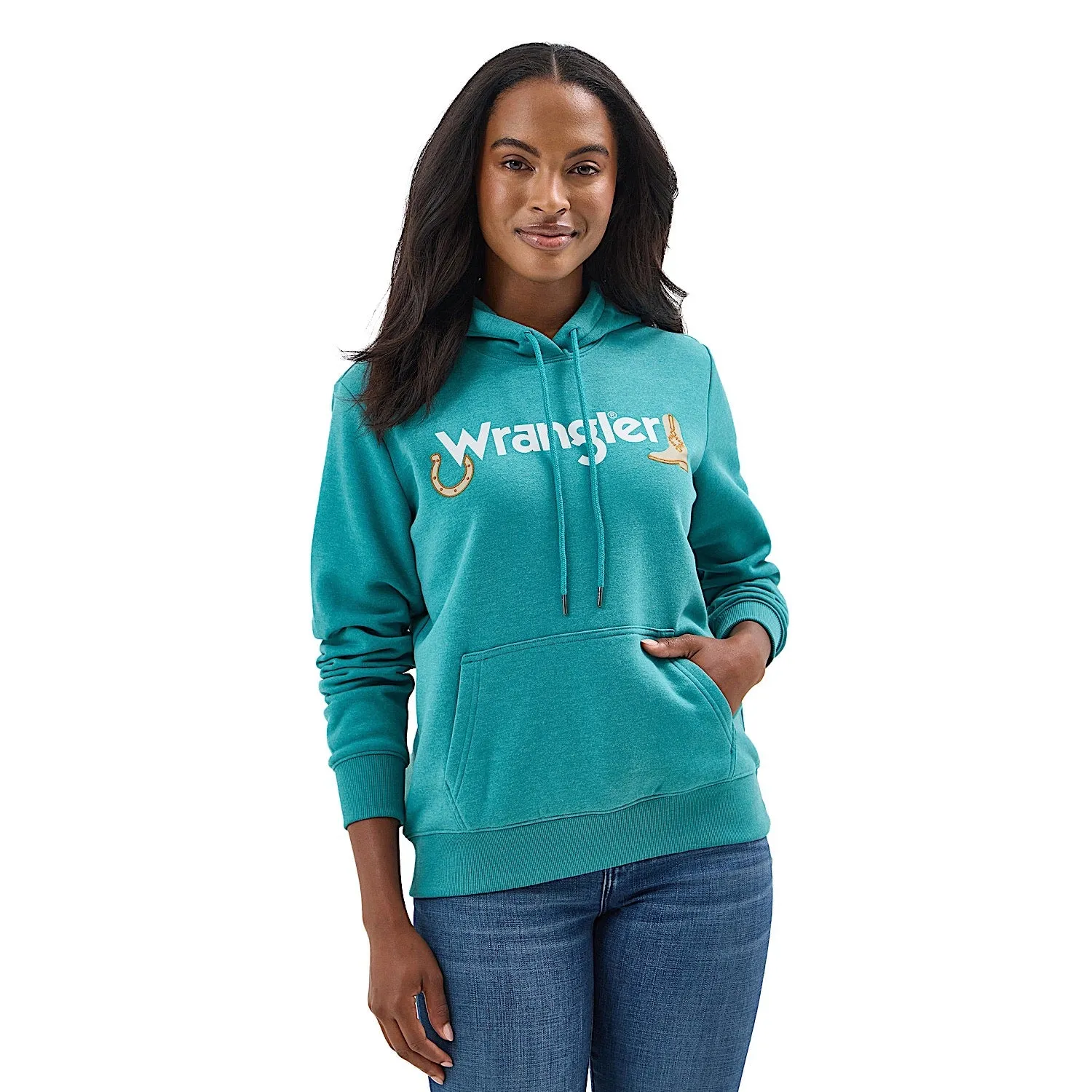 Wrangler Women's Western Graphic Hoodie - Blue Green