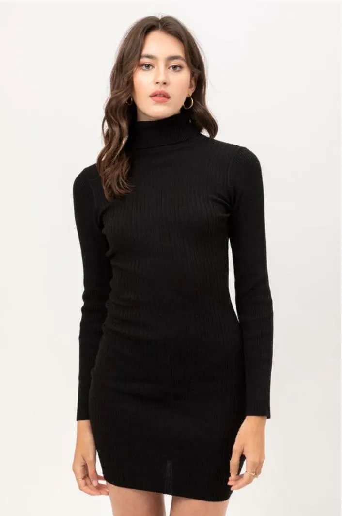 You Got This Black Turtleneck Sweater Dress