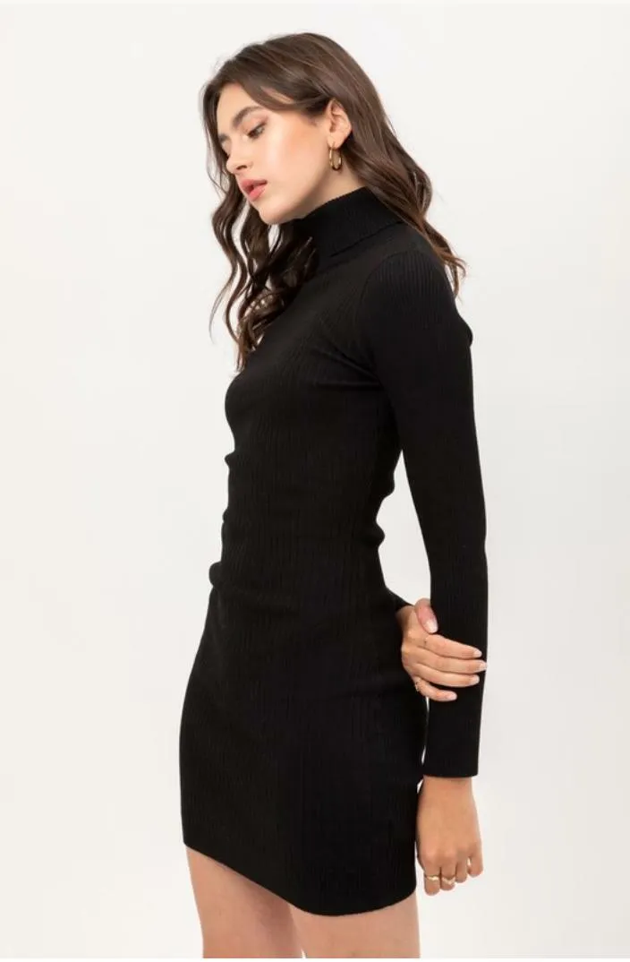 You Got This Black Turtleneck Sweater Dress